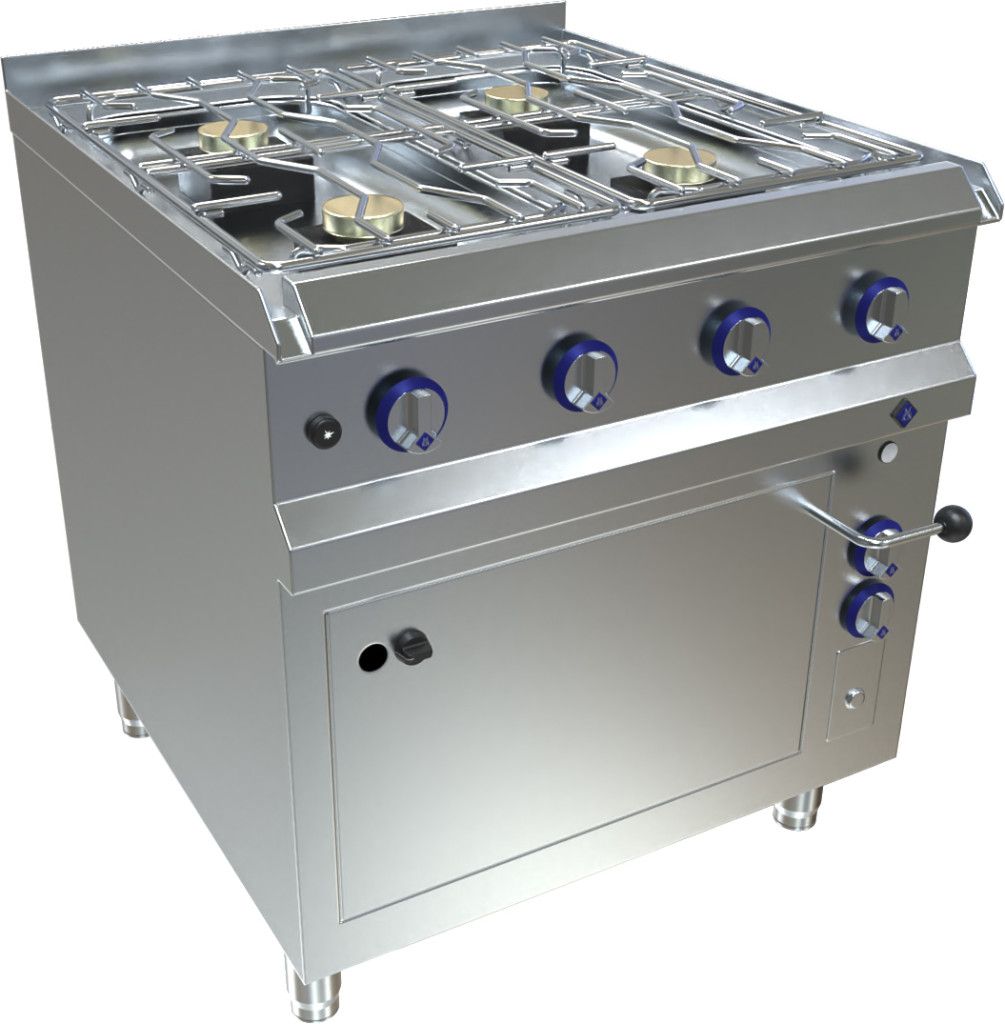 MKN 4-pits gasfornuis 19,6kW met elektrische oven 5,4kW, 4 branders