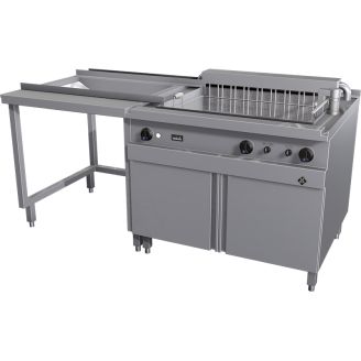 MKN elektrische bulk friteuse, kantelmotor rechts, uitleksysteem links